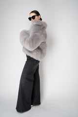 Fabiana Filippi Brushed Shearling Collared Coat in Light Grey