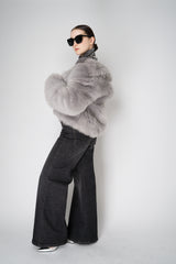 Fabiana Filippi Brushed Shearling Collared Coat in Light Grey