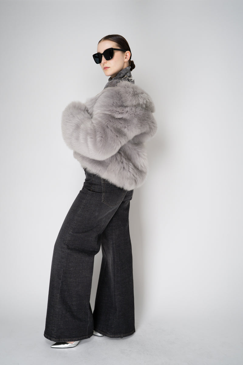 Fabiana Filippi Brushed Shearling Collared Coat in Light Grey