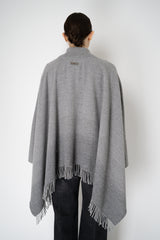 Peserico Wool Cashmere Fringe Zip Poncho in Grey