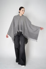 Peserico Wool Cashmere Fringe Zip Poncho in Grey