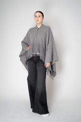 Peserico Wool Cashmere Fringe Zip Poncho in Grey
