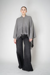 Peserico Wool Cashmere Fringe Zip Poncho in Grey