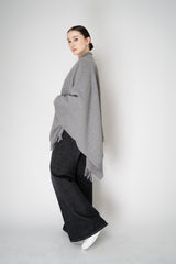 Peserico Wool Cashmere Fringe Zip Poncho in Grey