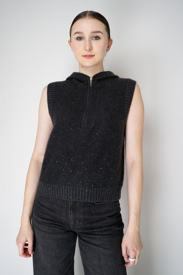 Fabiana Filippi Wool Cashmere Knit Hooded Vest in Grey