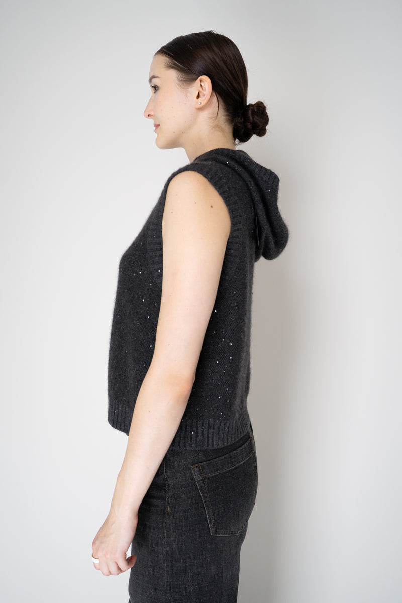 Fabiana Filippi Wool Cashmere Knit Hooded Vest in Grey
