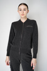 Peserico Wool Cashmere Knit Zip Pullover in Dark Grey