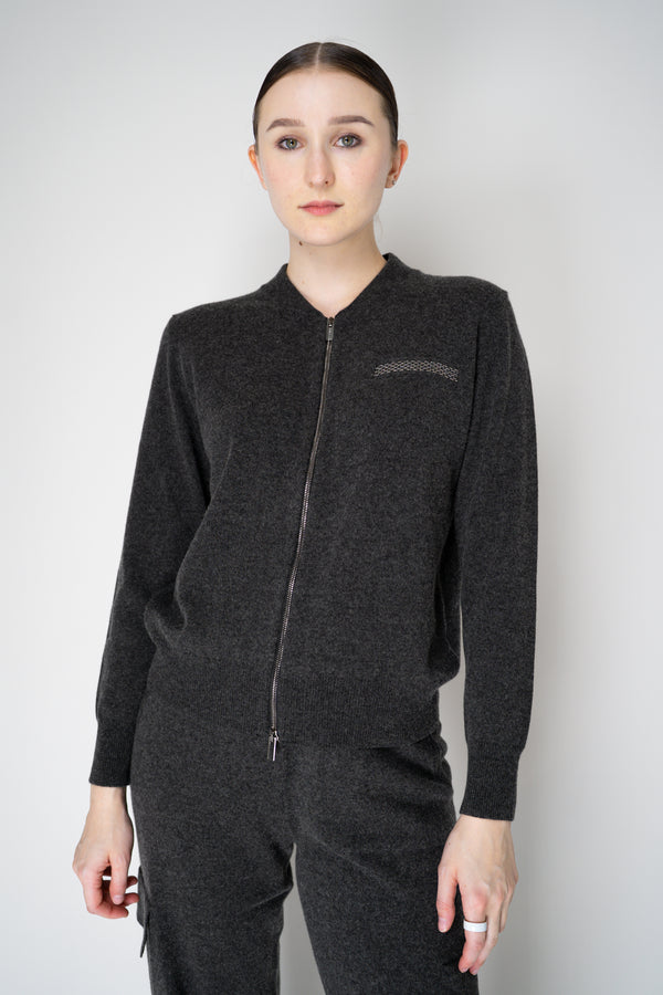 Peserico Wool Cashmere Knit Zip Pullover in Dark Grey