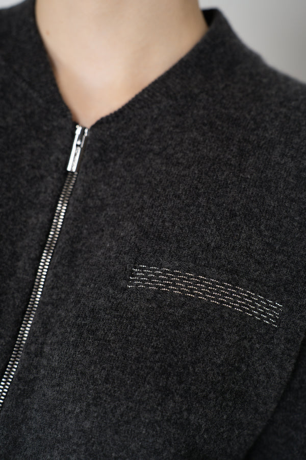 Peserico Wool Cashmere Knit Zip Pullover in Dark Grey