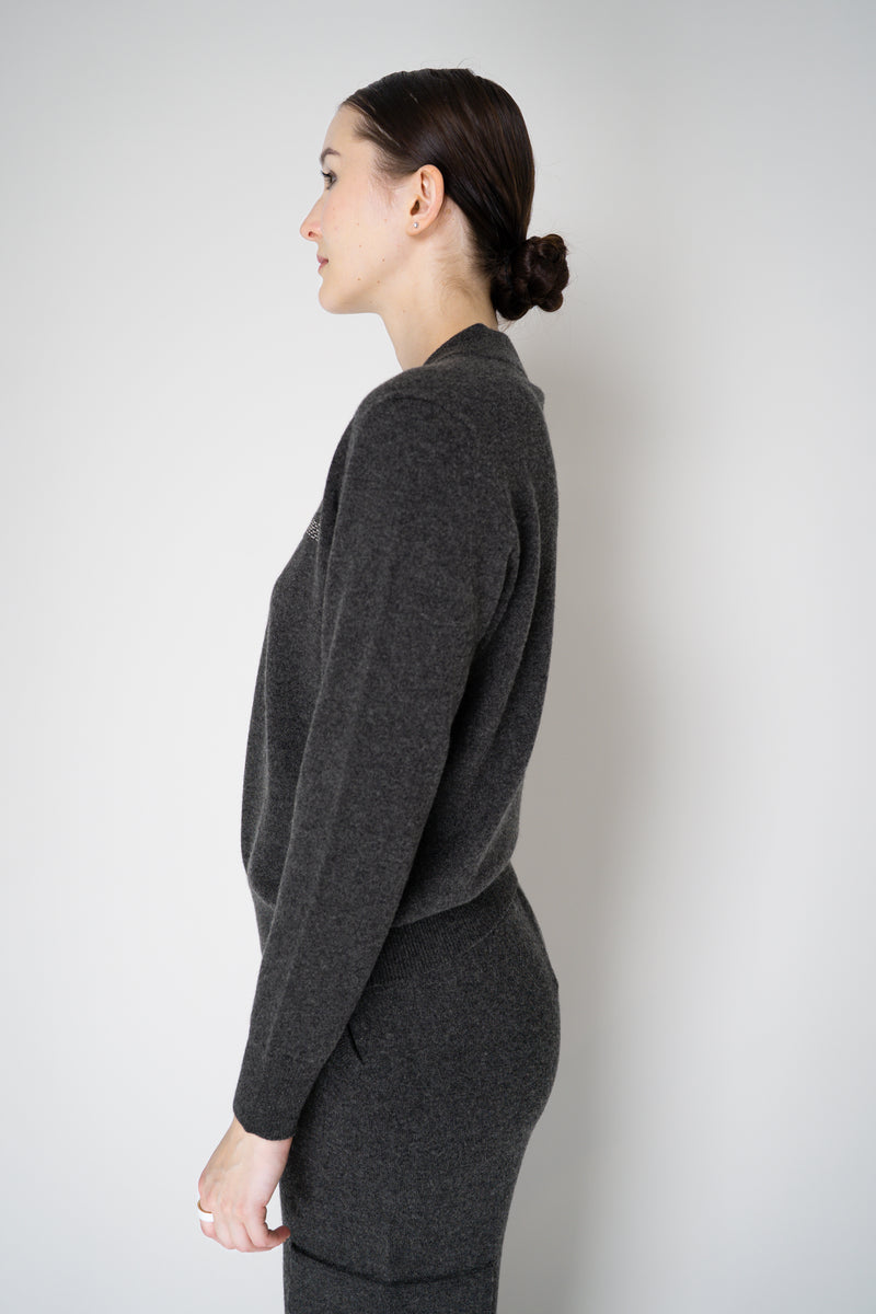 Peserico Wool Cashmere Knit Zip Pullover in Dark Grey