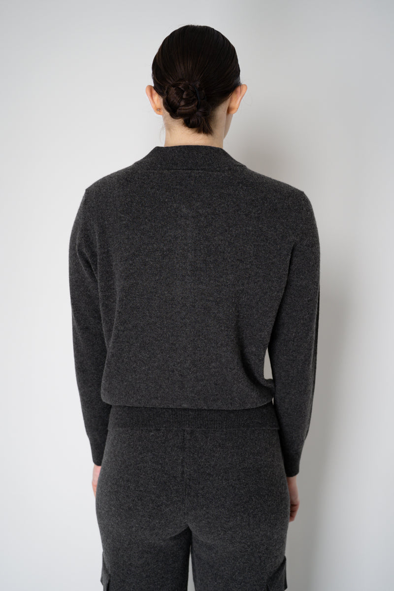 Peserico Wool Cashmere Knit Zip Pullover in Dark Grey