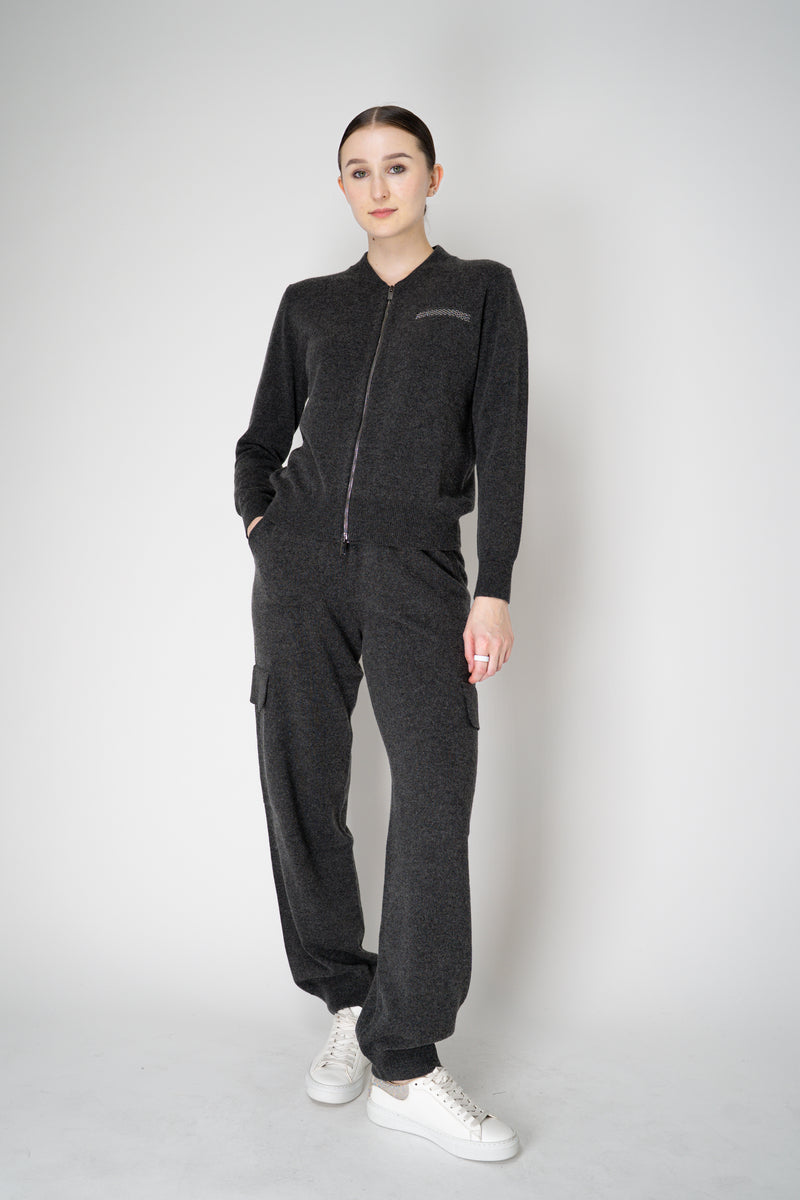 Peserico Wool Cashmere Knit Zip Pullover in Dark Grey