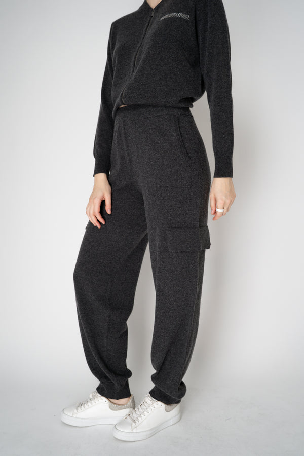 Peserico Wool Cashmere Cargo Joggers in Dark Grey