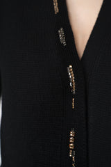 Fabiana Filippi Wool Cashmere Knit Cardigan with Embellished Jewel Trim in Black