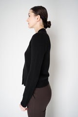Fabiana Filippi Wool Cashmere Knit Cardigan with Embellished Jewel Trim in Black