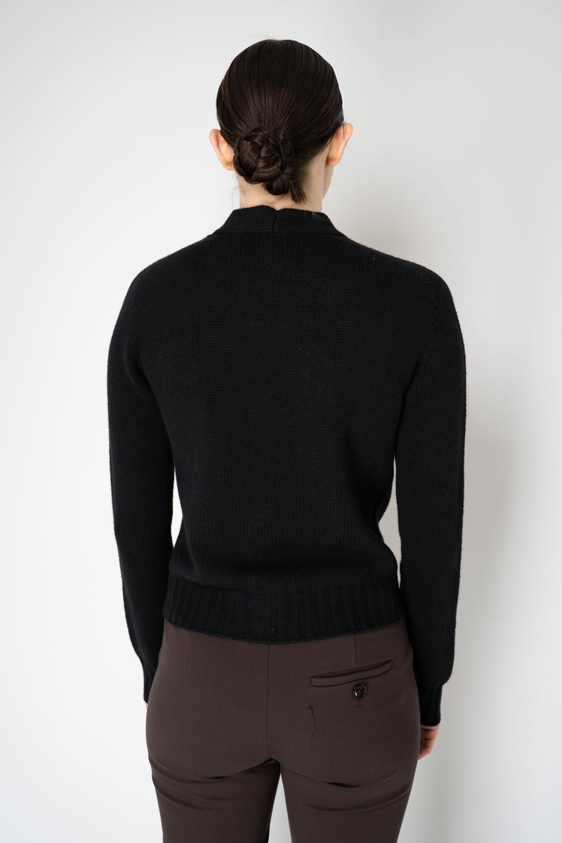 Fabiana Filippi Wool Cashmere Knit Cardigan with Embellished Jewel Trim in Black