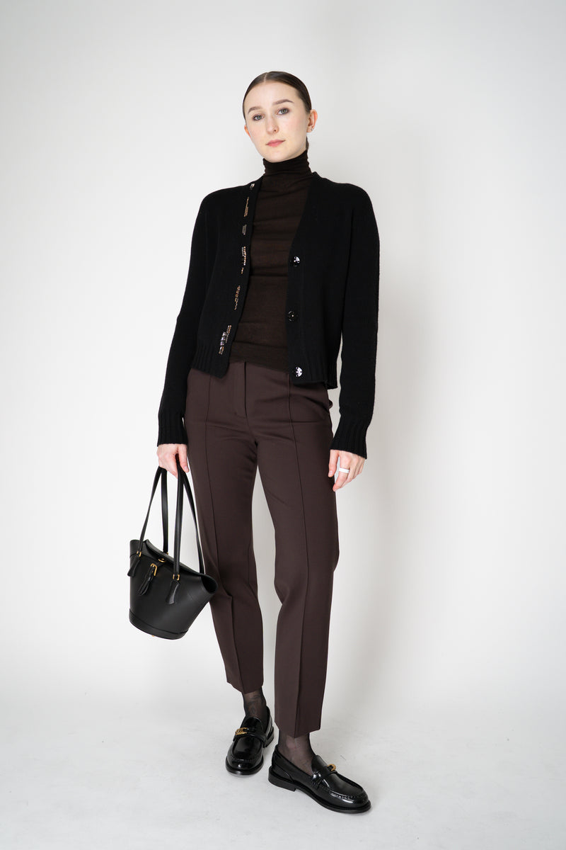Fabiana Filippi Wool Cashmere Knit Cardigan with Embellished Jewel Trim in Black