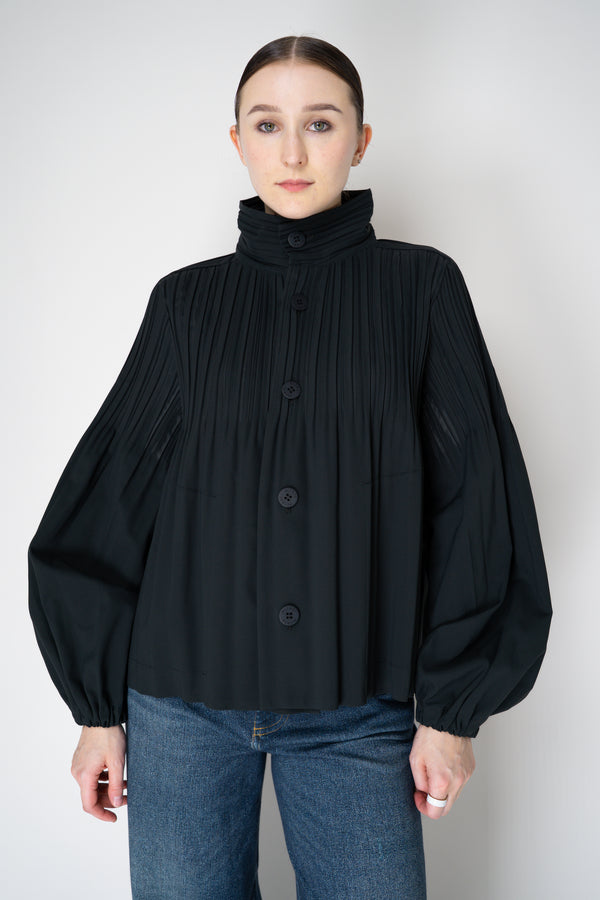 Pleats Please Issey Miyake Cropped Smooth Coat in Charcoal