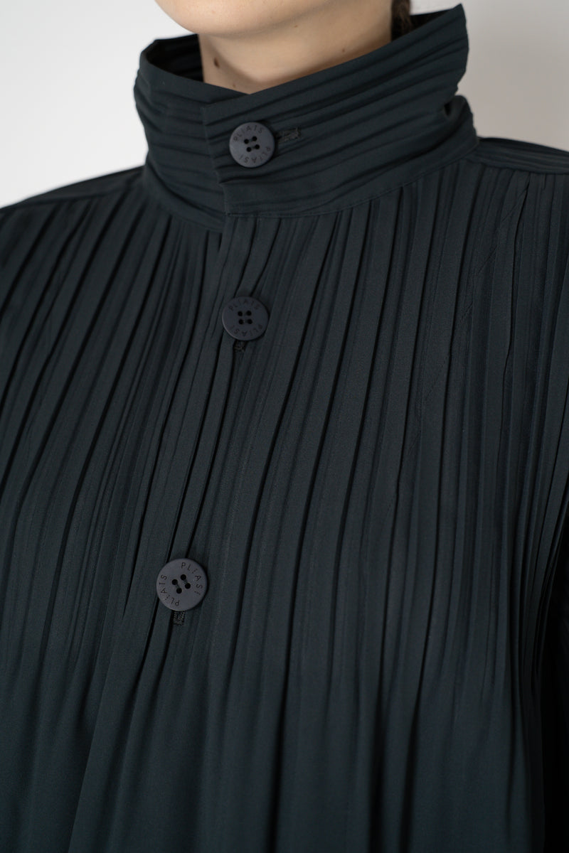Pleats Please Issey Miyake Cropped Smooth Coat in Charcoal