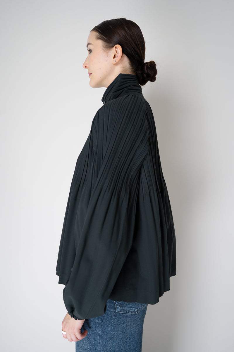 Pleats Please Issey Miyake Cropped Smooth Coat in Charcoal