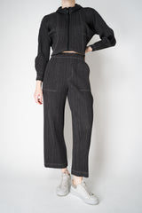 Pleats Please Issey Miyake Cotton Denim Straight Leg Pants in Dark Grey Wash