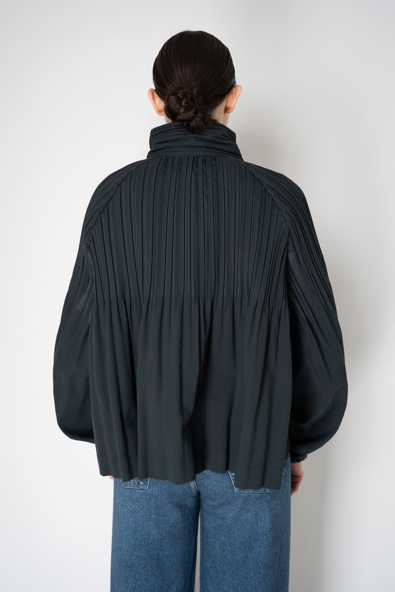 Pleats Please Issey Miyake Cropped Smooth Coat in Charcoal