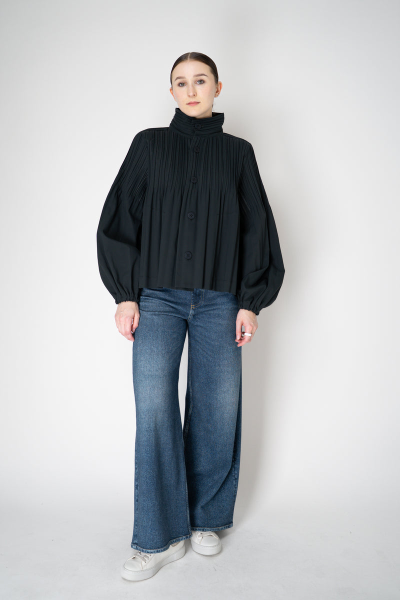 Pleats Please Issey Miyake Cropped Smooth Coat in Charcoal