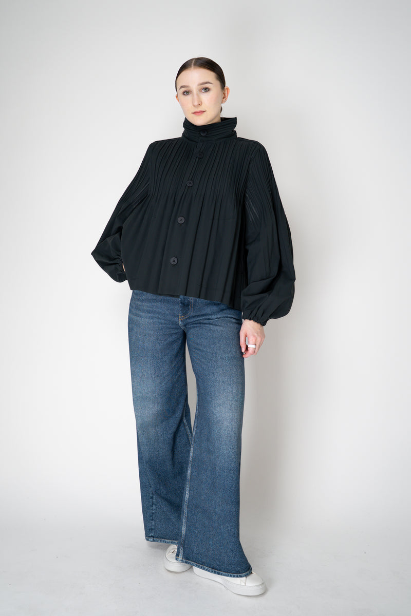 Pleats Please Issey Miyake Cropped Smooth Coat in Charcoal