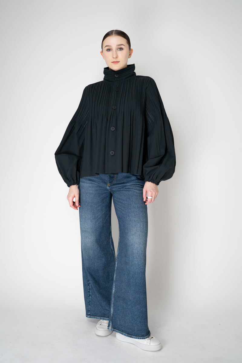 Pleats Please Issey Miyake Cropped Smooth Coat in Charcoal