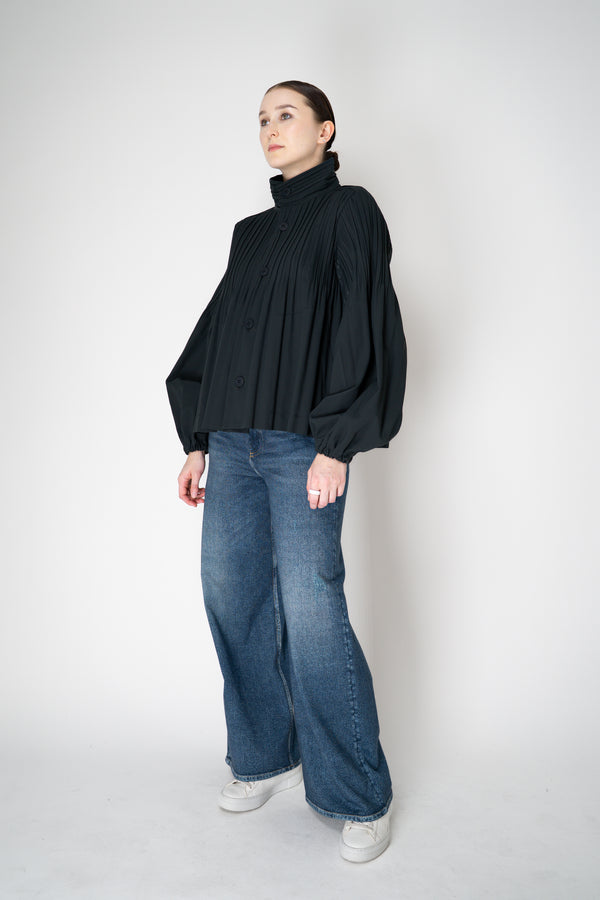 Pleats Please Issey Miyake Cropped Smooth Coat in Charcoal