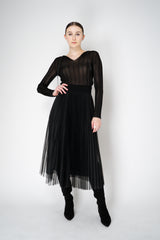 Fabiana Filippi Liquid Drape Ribbed Lurex Hooded Top in Black