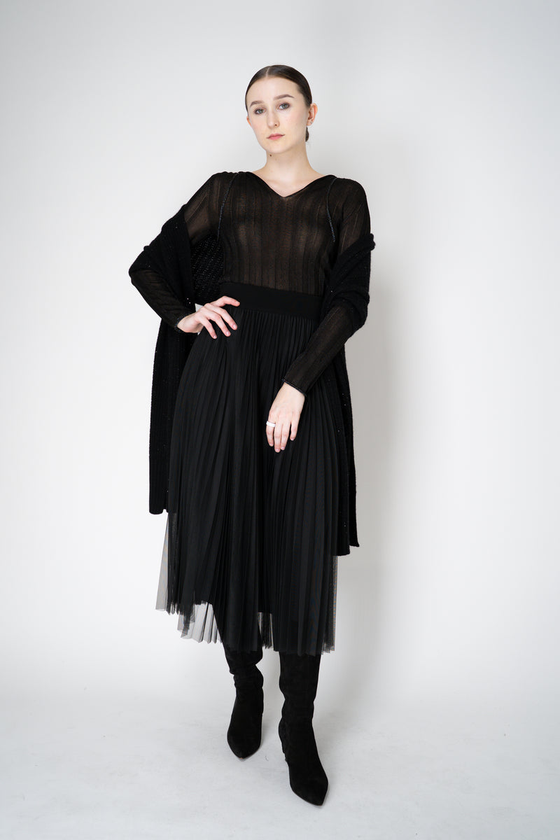 Fabiana Filippi Liquid Drape Ribbed Lurex Hooded Top in Black