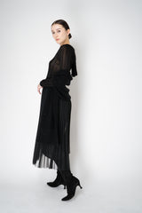 Fabiana Filippi Liquid Drape Ribbed Lurex Hooded Top in Black