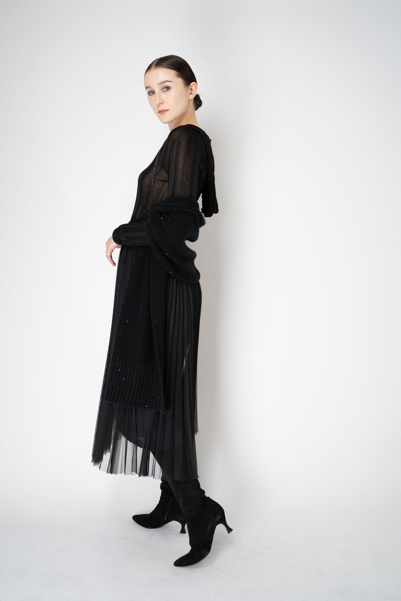 Fabiana Filippi Liquid Drape Ribbed Lurex Hooded Top in Black