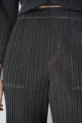 Pleats Please Issey Miyake Cotton Denim Straight Leg Pants in Dark Grey Wash