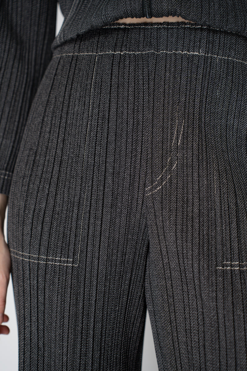 Pleats Please Issey Miyake Cotton Denim Straight Leg Pants in Dark Grey Wash