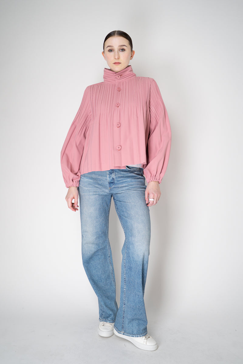 Pleats Please Issey Miyake Cropped Smooth Coat in Pink
