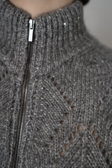 Peserico Alpaca Blend Openwork Knit Zip Vest in Grey