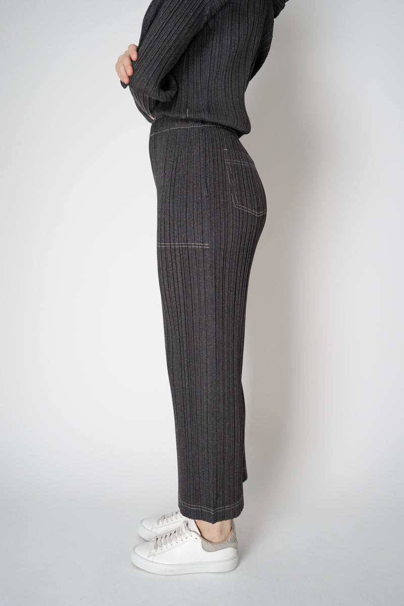 Pleats Please Issey Miyake Cotton Denim Straight Leg Pants in Dark Grey Wash