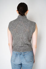 Peserico Alpaca Blend Openwork Knit Zip Vest in Grey