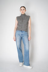 Peserico Alpaca Blend Openwork Knit Zip Vest in Grey