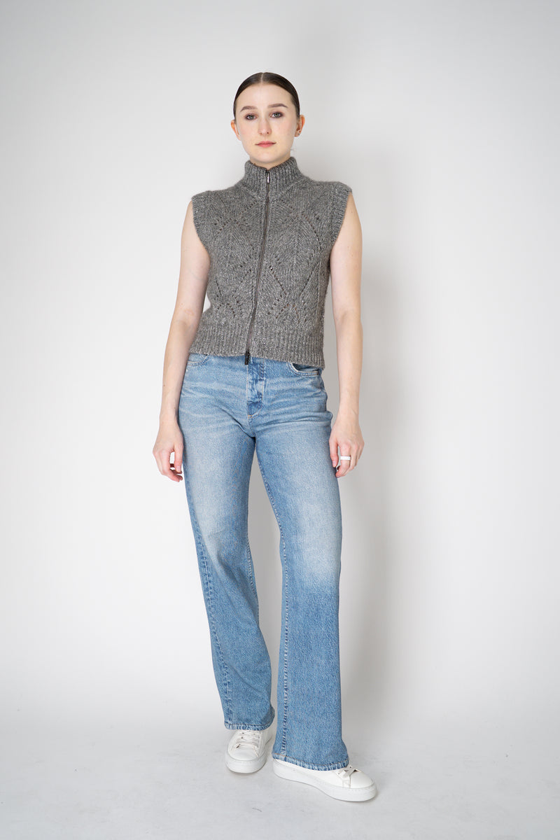 Peserico Alpaca Blend Openwork Knit Zip Vest in Grey