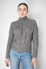 Peserico Alpaca Blend Openwork Knit Zip Jacket in Grey