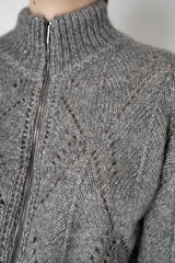 Peserico Alpaca Blend Openwork Knit Zip Jacket in Grey
