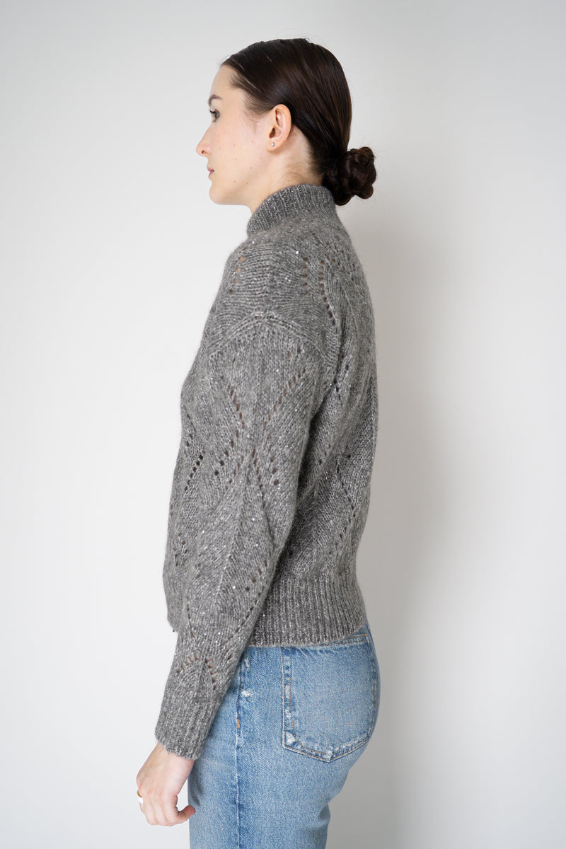 Peserico Alpaca Blend Openwork Knit Zip Jacket in Grey