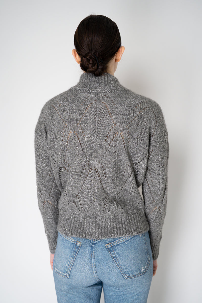 Peserico Alpaca Blend Openwork Knit Zip Jacket in Grey
