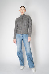 Peserico Alpaca Blend Openwork Knit Zip Jacket in Grey