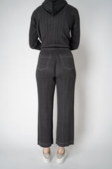 Pleats Please Issey Miyake Cotton Denim Straight Leg Pants in Dark Grey Wash