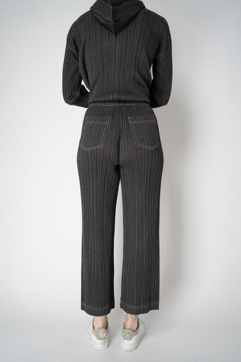 Pleats Please Issey Miyake Cotton Denim Straight Leg Pants in Dark Grey Wash