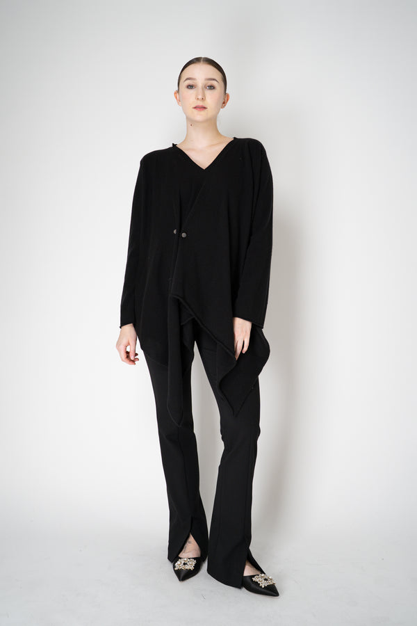 Fabiana Filippi Wool Cashmere Handkerchief Pullover with Pin Embellishment in Black